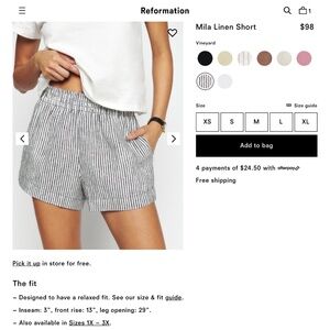 Reformation Mila Linen Short Sz L